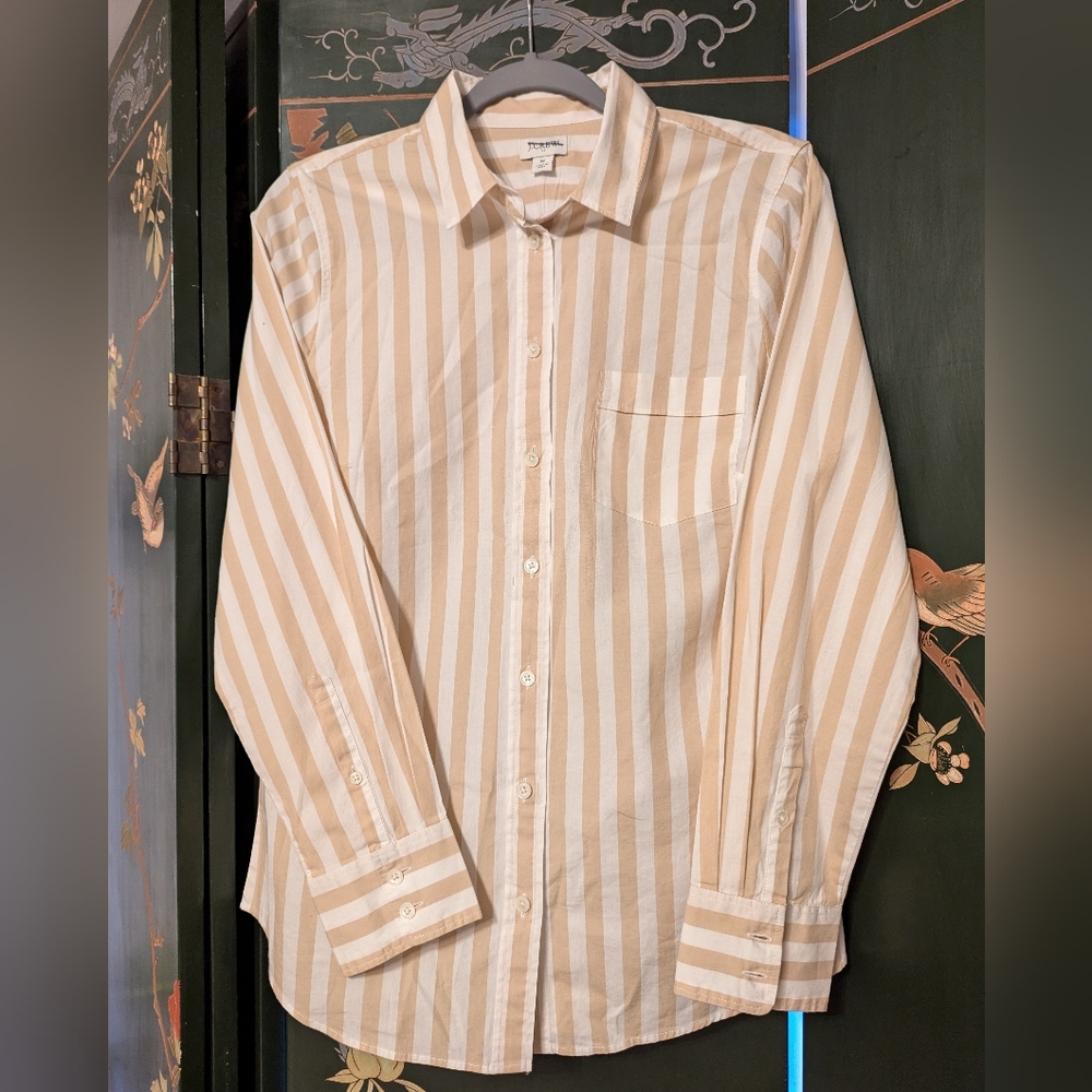 🆕 J. Crew Striped cotton blend button up shirt striped sandstone color size M